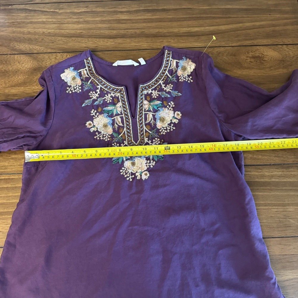 Bohemian Embroidered‎ Tunic Top with Beaded Neckline – Purple – Women's Medium - Picture 6 of 9